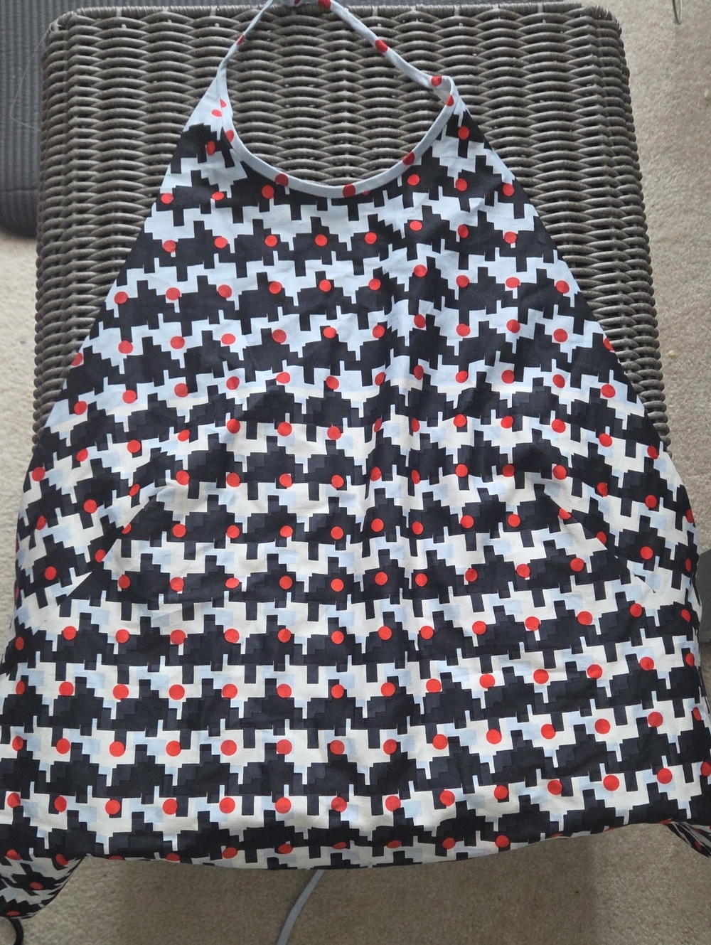 Silk Thakoon Black White & Red Geometric Print Halter Tank